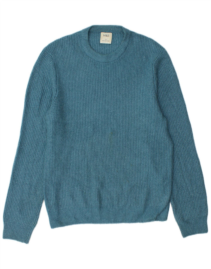 Suéter masculino Marks & Spencer com gola redonda e poliamida azul médio