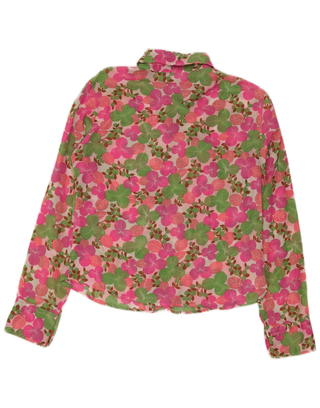 Camisa feminina Benetton UK 14 médio rosa floral