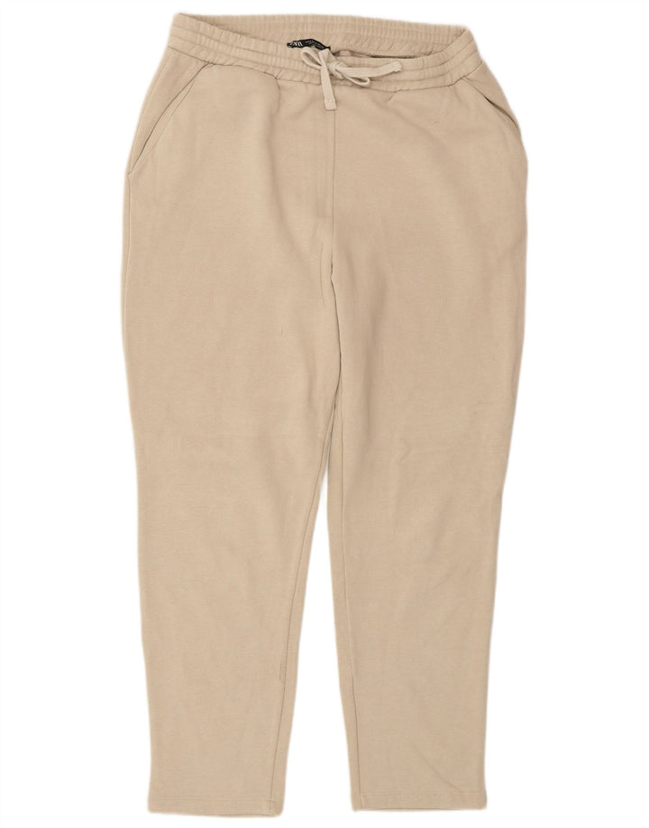 Calça de treino feminina Zara UK 8 pequeno algodão bege