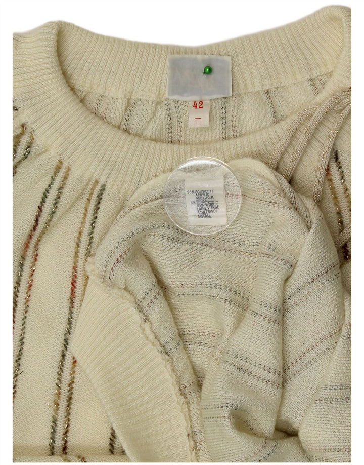 Suéter feminino vintage com gola canoa IT 42 médio esbranquiçado listrado
