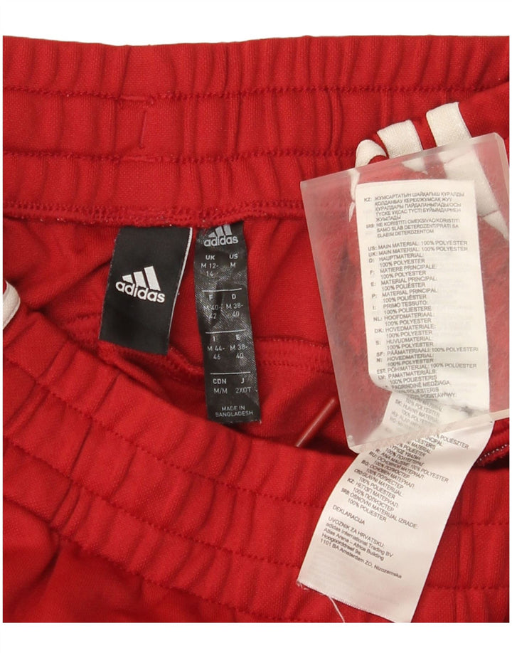 Calças de treino femininas Adidas UK 12/14 poliéster vermelho médio