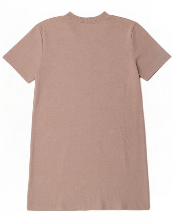 Vestido camiseta feminino Zara Reino Unido 16 grande poliéster bege manchado