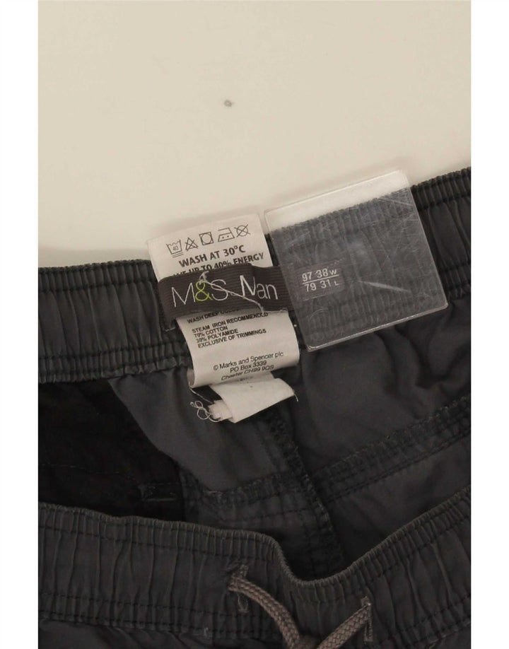 Calça reta masculina Marks & Spencer W38 L31 algodão cinza