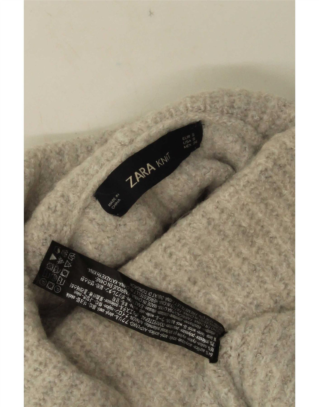 Zara Suéter feminino oversized com gola redonda Reino Unido 10 pequeno cinza acrílico
