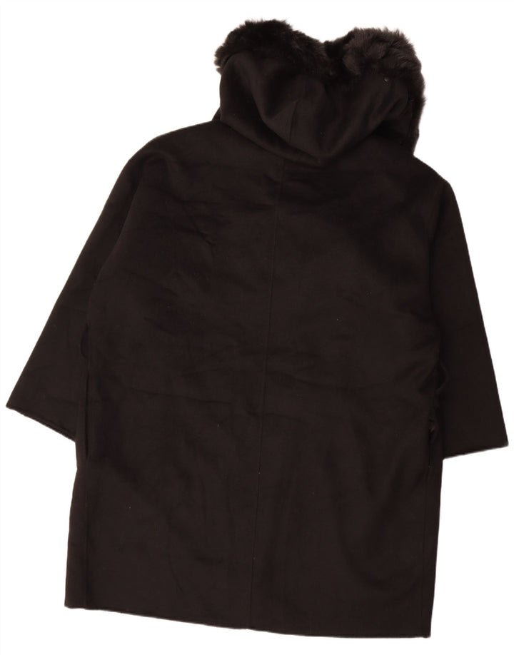 Sobretudo aberto com capuz grande Zara feminino Reino Unido 18 XL lã preta