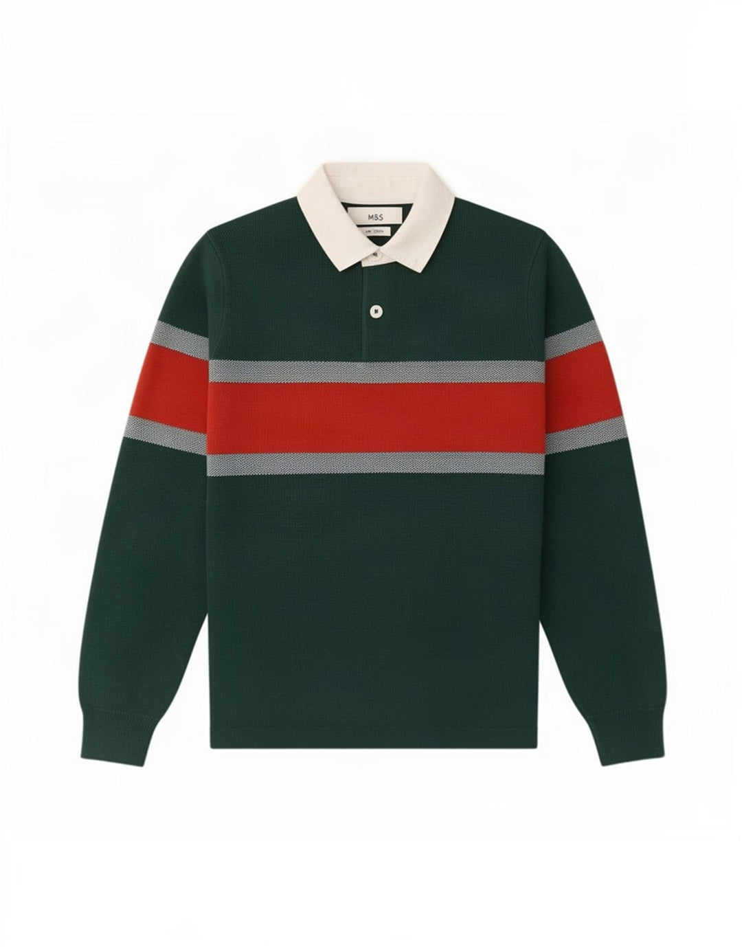 Suéter masculino Marks & Spencer com gola polo e pequeno bloco colorido verde