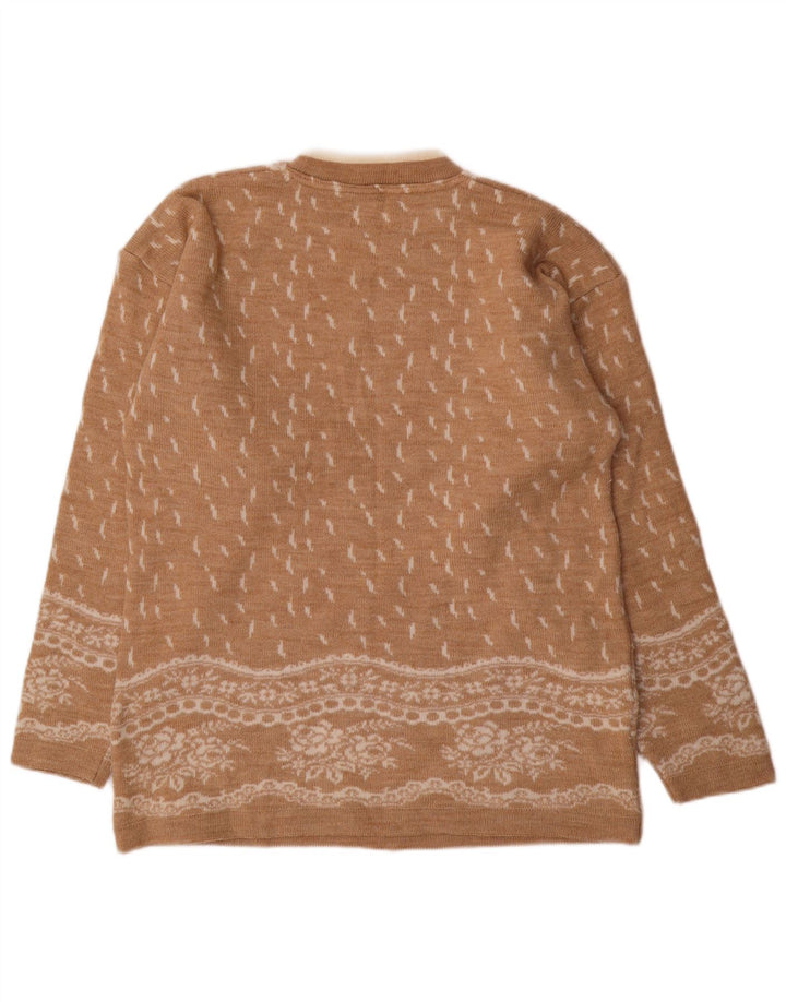 Suéter feminino Bernardi com gola redonda Reino Unido 14 lã Fair Isle bege médio