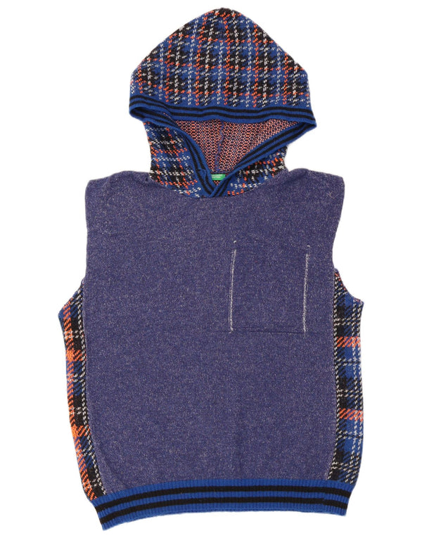 Regata feminina Benetton com capuz e colete UK 18 XL azul xadrez
