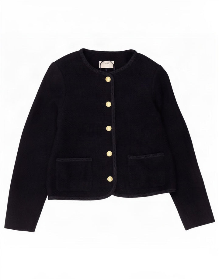 Jaqueta feminina Bolero de malha Marks & Spencer Reino Unido 10 pequena azul marinho poliéster