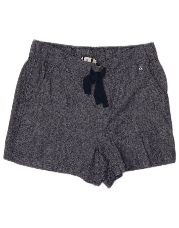 CALVIN KLEIN Shorts feminino casual US 6 médio W30 linho azul marinho