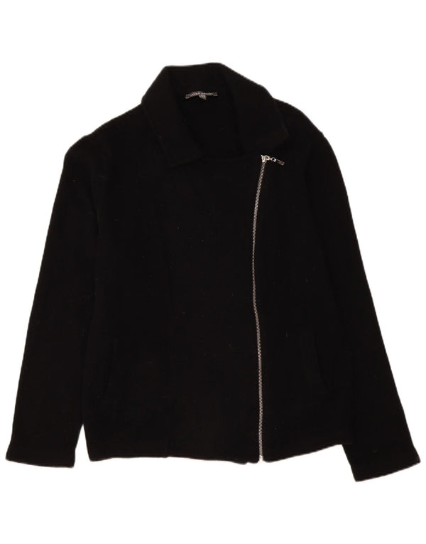 Jaqueta blazer feminina com zíper completo Laura Ashley Reino Unido 18 XL lã de cordeiro preta