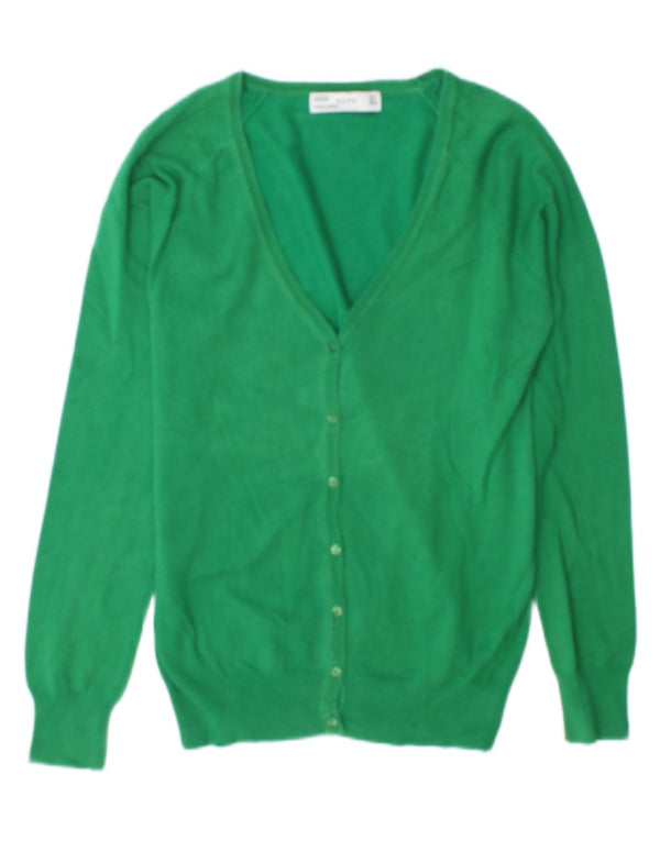 Zara Womens Cardigan Sweater UK 16 Large Green Cotton