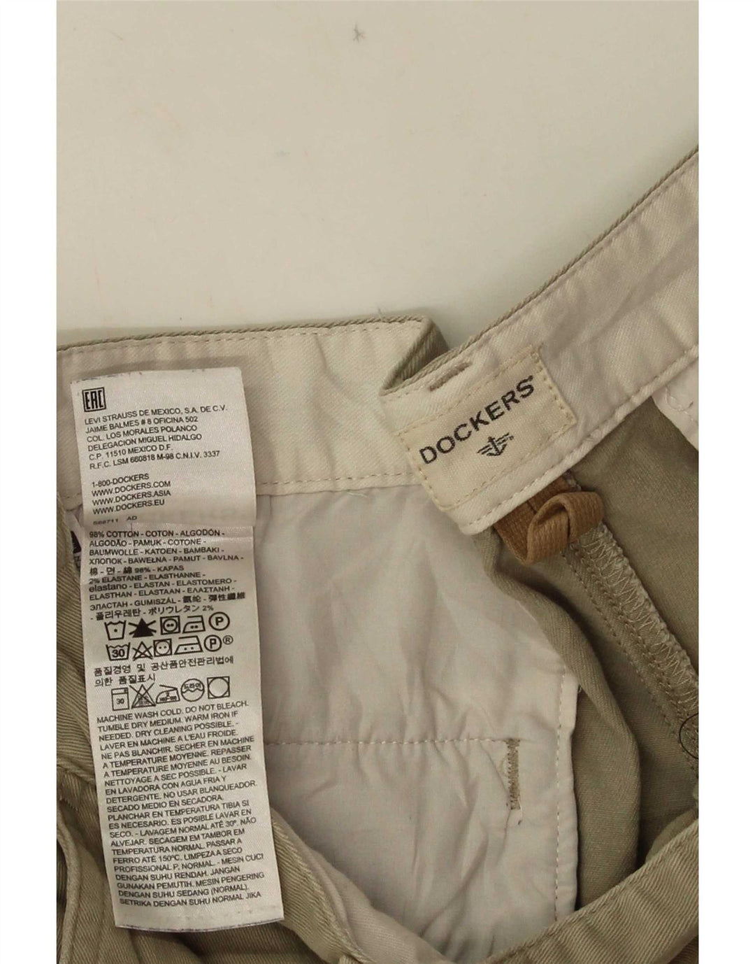 Shorts cargo masculino Dockers W34 grande algodão cáqui