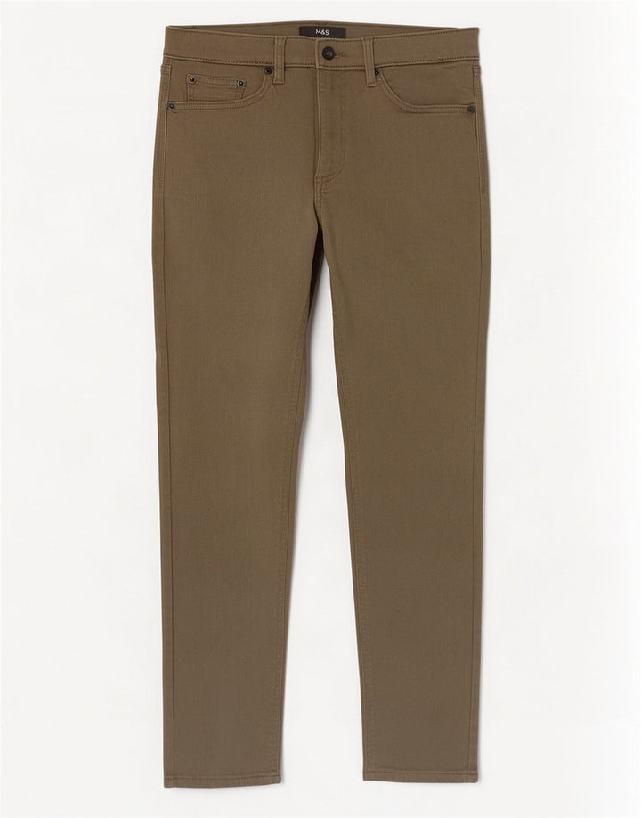 Marks & Spencer Mens Jeans Slim W30 L29 Algodão Cáqui