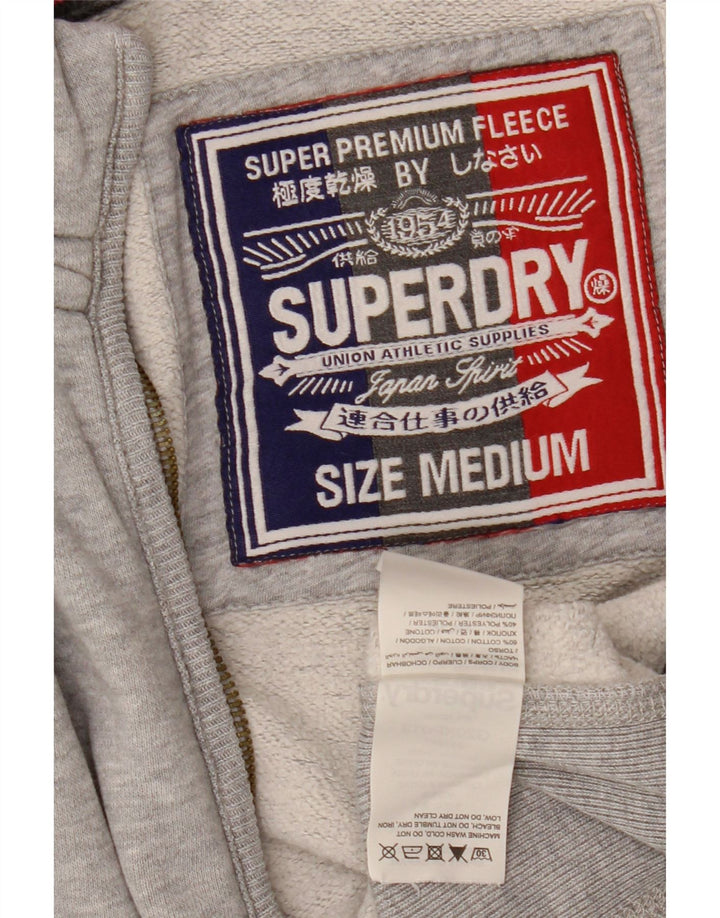 Suéter feminino Superdry com capuz e zíper gráfico UK 14 algodão cinza médio