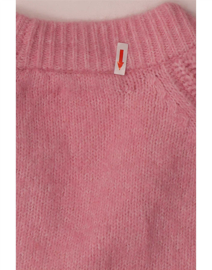 Suéter cardigã feminino vintage UK 14 rosa médio