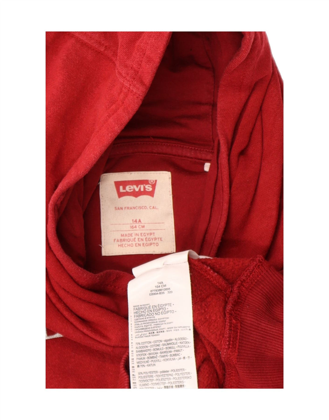 LEVI'S Girls Graphic Hoodie Jumper 13-14 Years Red Cotton Vintage Levi's and Second-Hand Levi's from Messina Hembry 