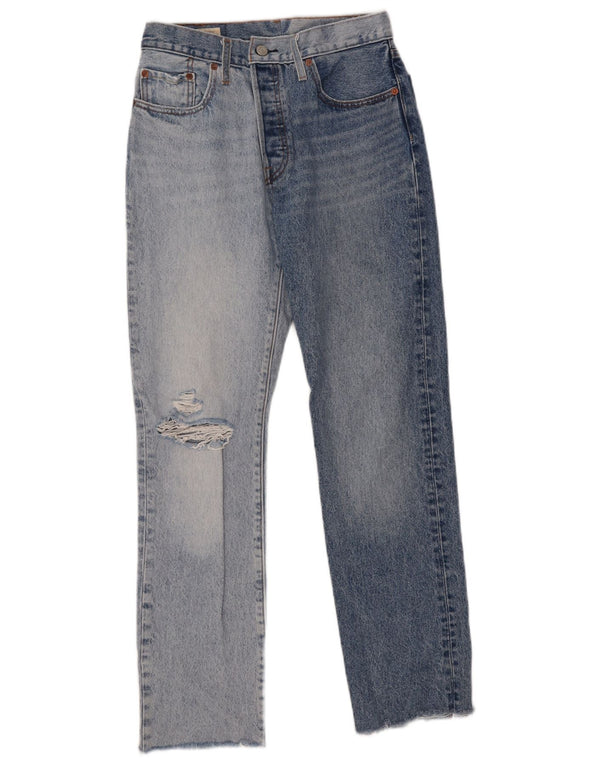 Calça jeans feminina Levi's 501 Distressed Straight W27 L30 Azul Colourblock Algodão