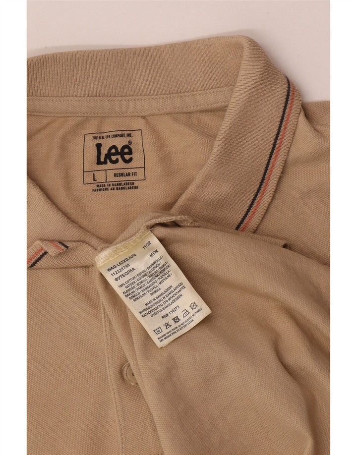 Camisa polo masculina Lee Regular Fit grande algodão listrado bege