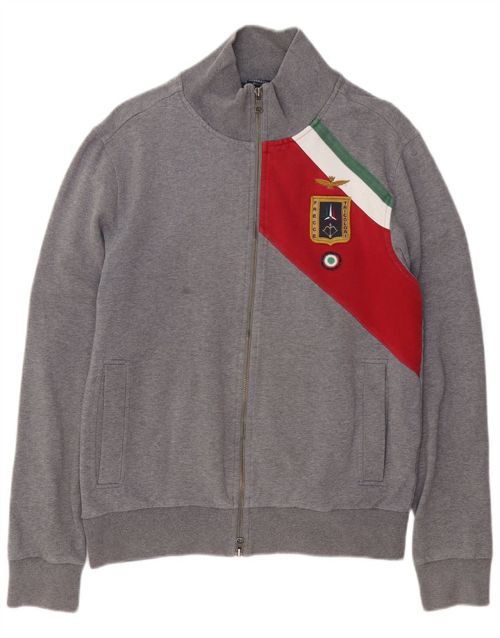AERONAUTICA MILITARE Jaqueta masculina de agasalho cinza médio bloco colorido