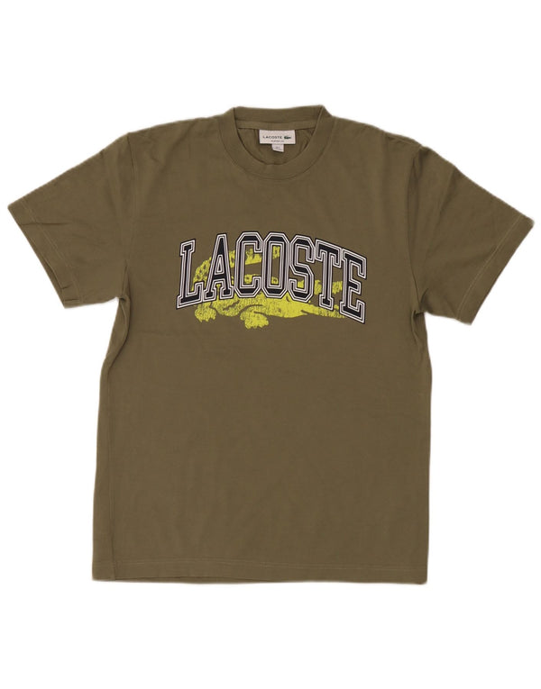 Camiseta masculina Lacoste Classic Fit gráfica tamanho superior 2 XS algodão cáqui