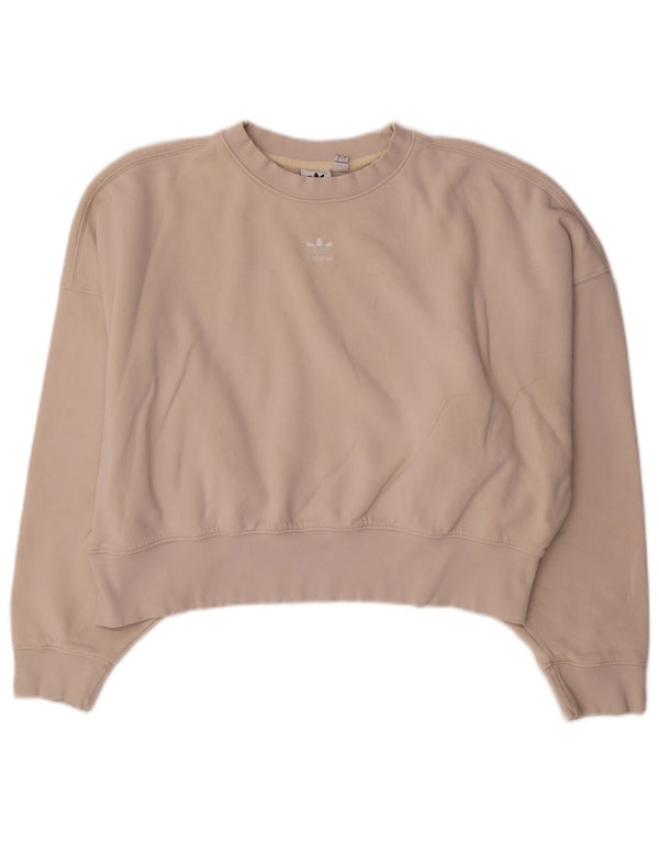 Adidas Womens Crop Oversized Moletom Jumper Reino Unido 10 Pequeno Algodão Bege