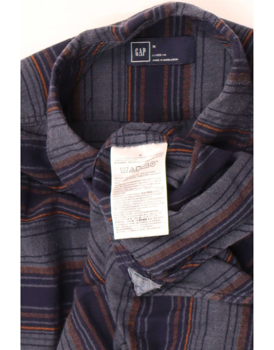 Camisa masculina de flanela Gap de algodão listrado azul marinho médio