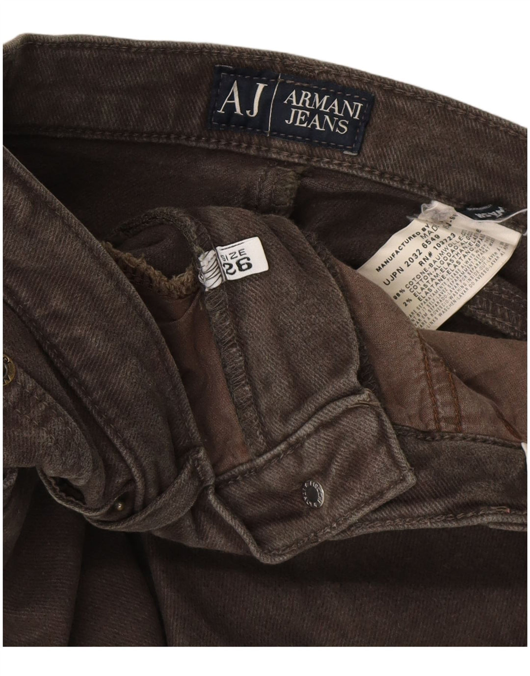 ARMANI Jeans retos femininos W26 L29 algodão cáqui