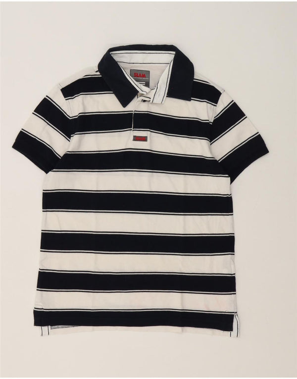 Camisa polo masculina Slam pequena listrada branca de algodão