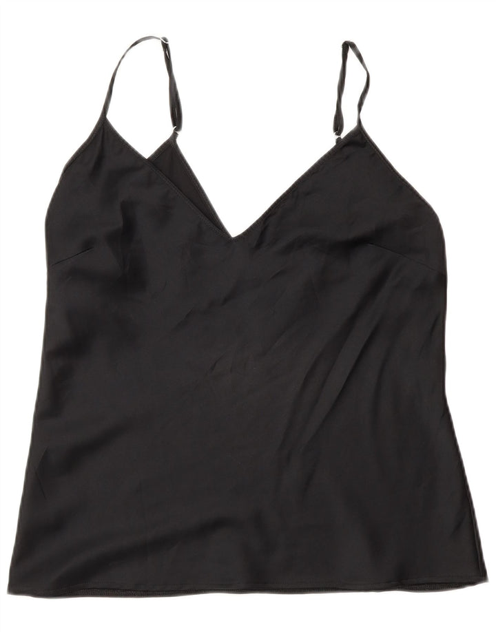 Zara Womens Cami Top UK 12 Médio Preto Poliéster