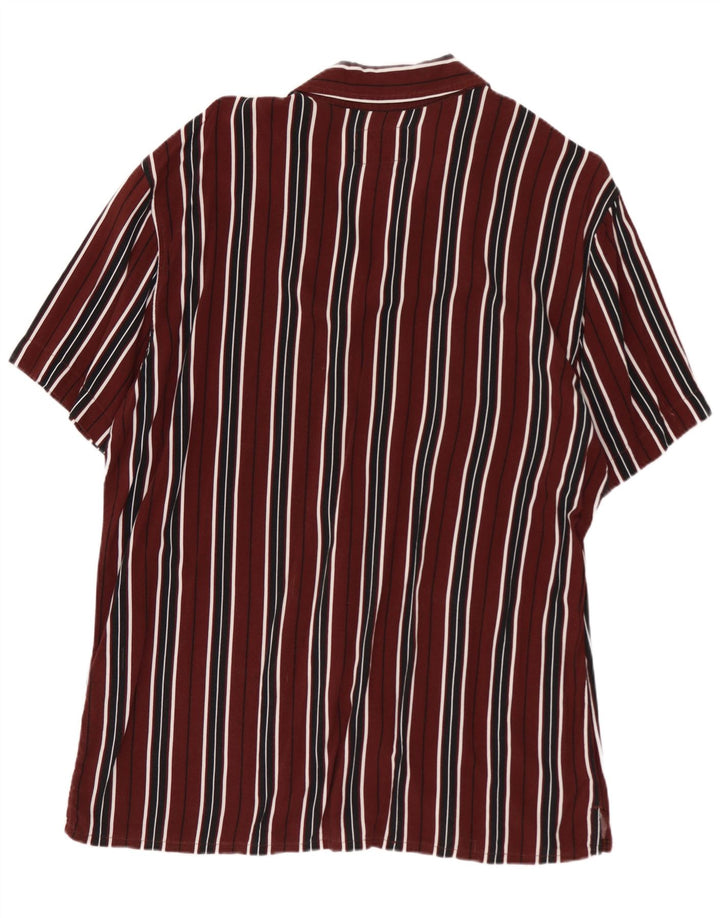Camisa masculina de manga curta PULL & BEAR grande viscose listrada cor de vinho