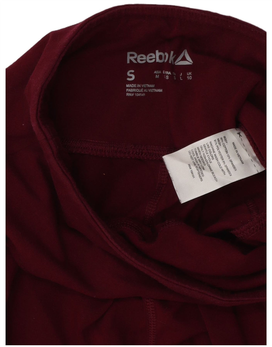Leggings cropped femininos REEBOK Reino Unido 10 pequeno algodão borgonha