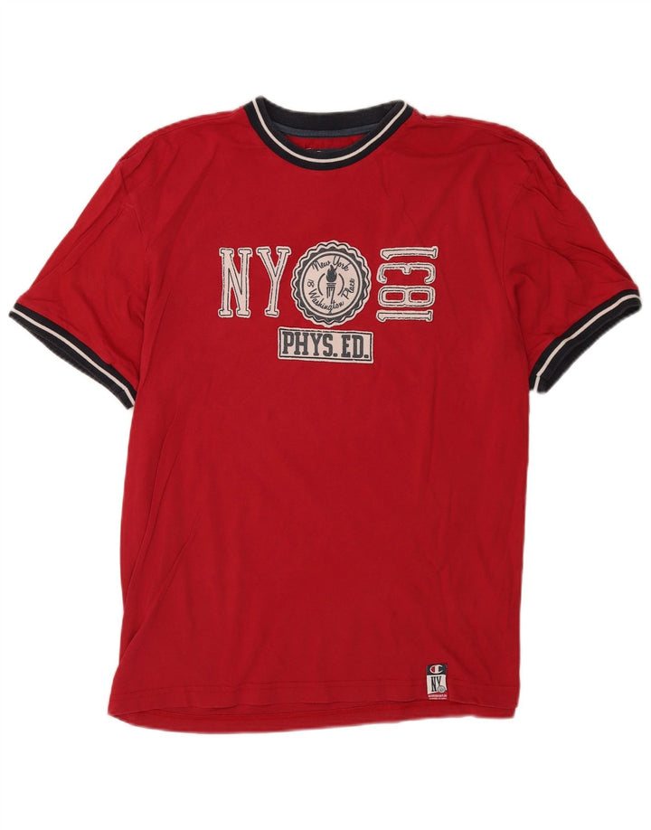 Camiseta masculina estampada Champion XL vermelho colorblock