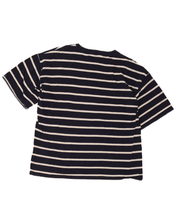 Camiseta feminina Zara UK 18 XL algodão listrado azul marinho
