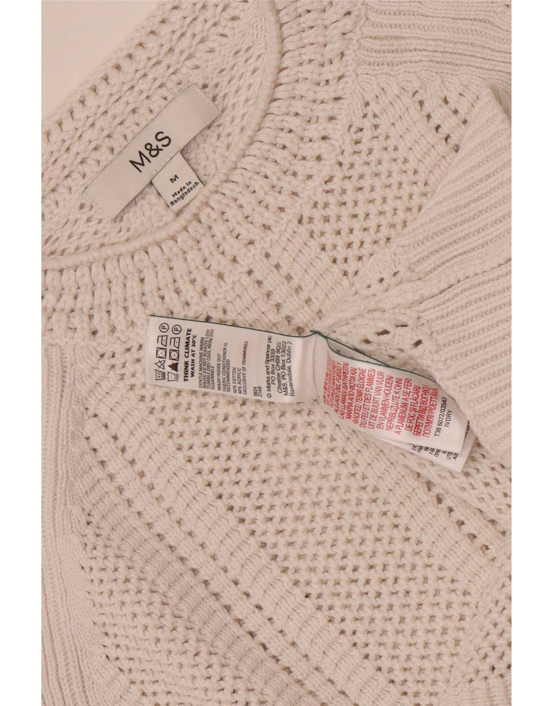 Suéter feminino Marks & Spencer com gola redonda e gola redonda UK 14 médio off white