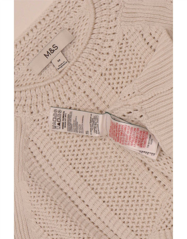 Suéter feminino Marks & Spencer com gola redonda e gola redonda UK 14 médio off white