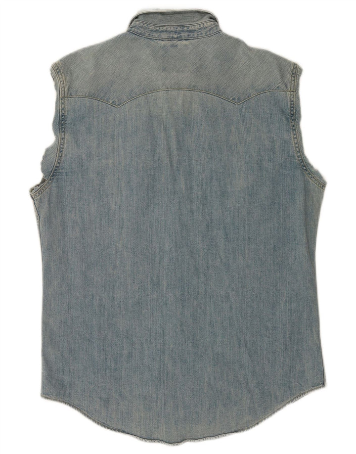 Camisa jeans masculina sem mangas Levi's azul médio algodão