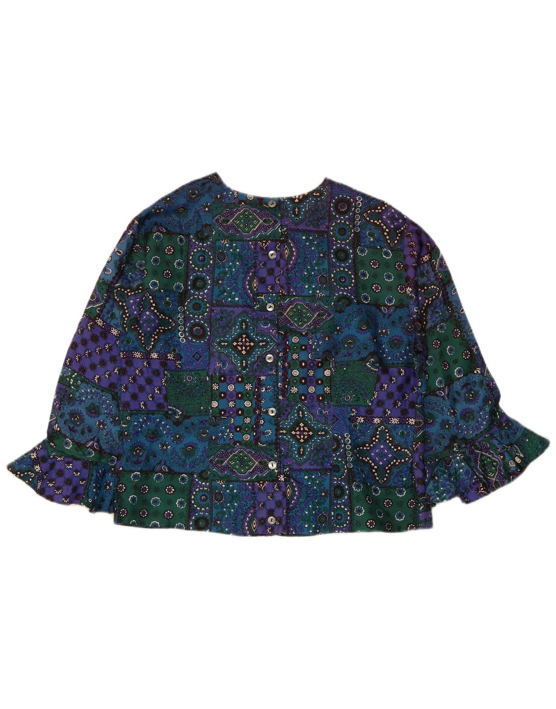 Blusa feminina vintage cropped UK 12 patchwork médio multicolorido