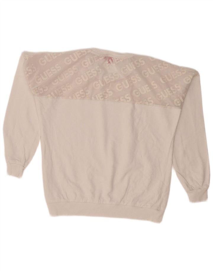 Suéter gráfico feminino Guess UK 10 pequeno bloco colorido branco