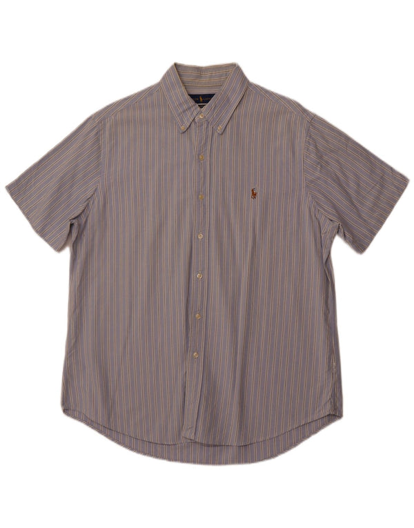 POLO RALPH LAUREN Camisa masculina de manga curta clássica de ajuste grande listrada azul