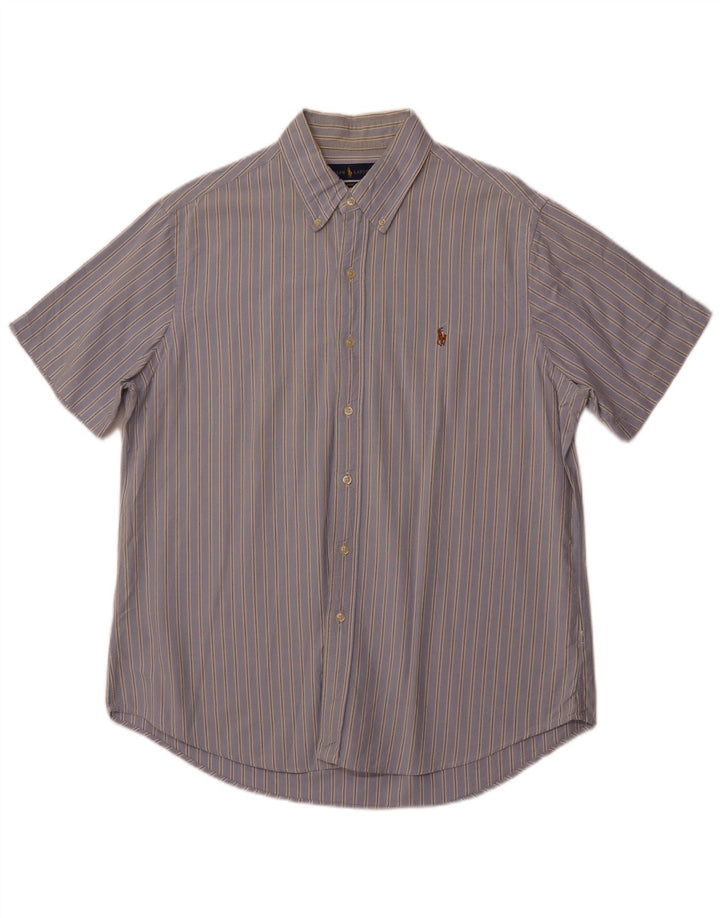 POLO RALPH LAUREN Camisa masculina de manga curta clássica de ajuste grande listrada azul