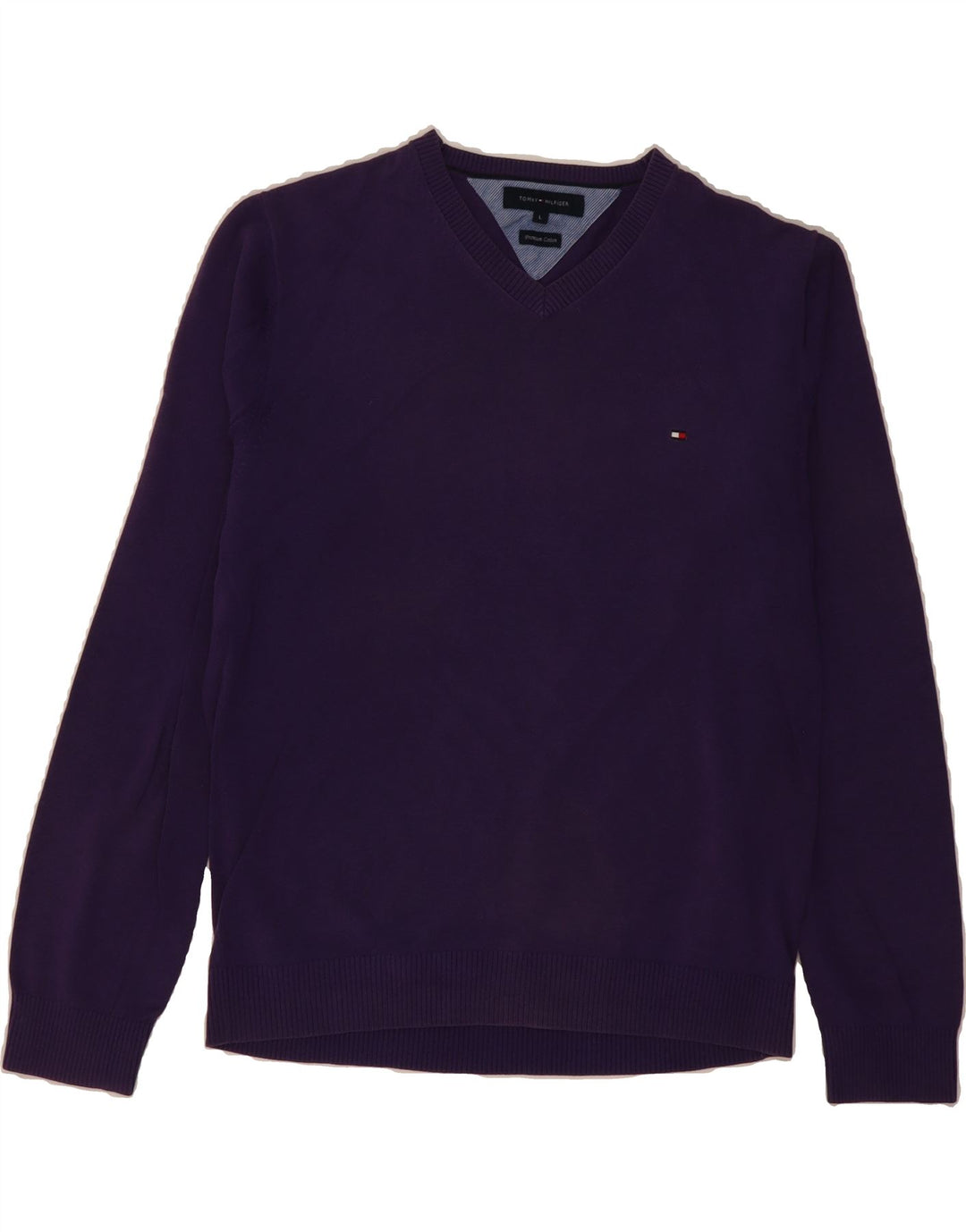 TOMMY HILFIGER Mens V-Neck Jumper Sweater Large Purple Cotton Vintage Tommy Hilfiger and Second-Hand Tommy Hilfiger from Messina Hembry 