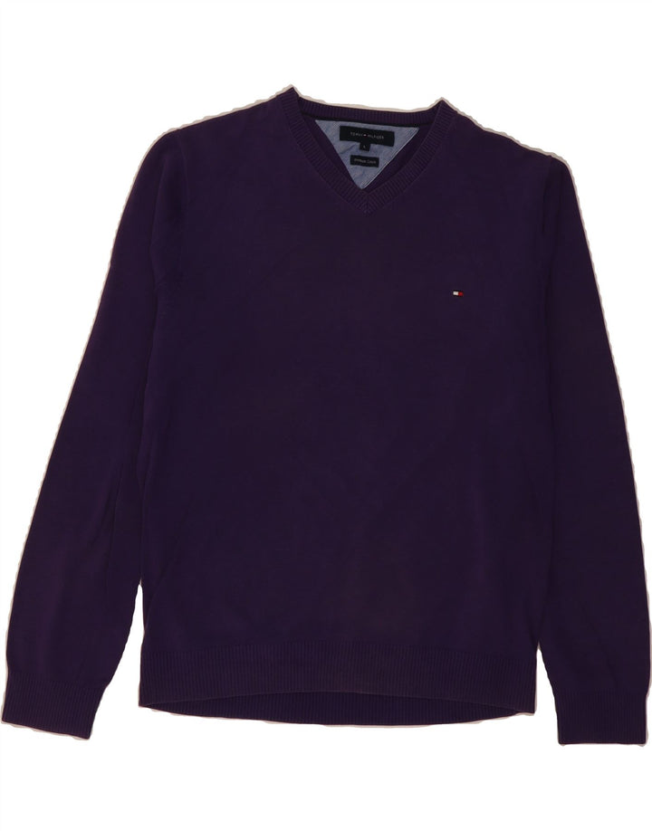 TOMMY HILFIGER Mens V-Neck Jumper Sweater Large Purple Cotton Vintage Tommy Hilfiger and Second-Hand Tommy Hilfiger from Messina Hembry 