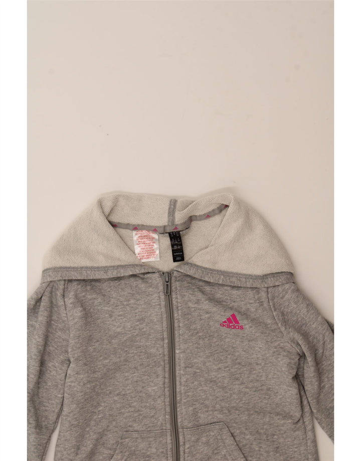 ADIDAS Girls Graphic Zip Hoodie Sweater 11-12 Years Grey Cotton Vintage Adidas and Second-Hand Adidas from Messina Hembry 