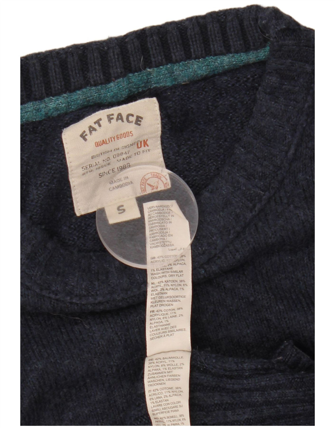 FAT FACE Suéter feminino oversized com gola redonda Reino Unido 10 pequeno azul marinho