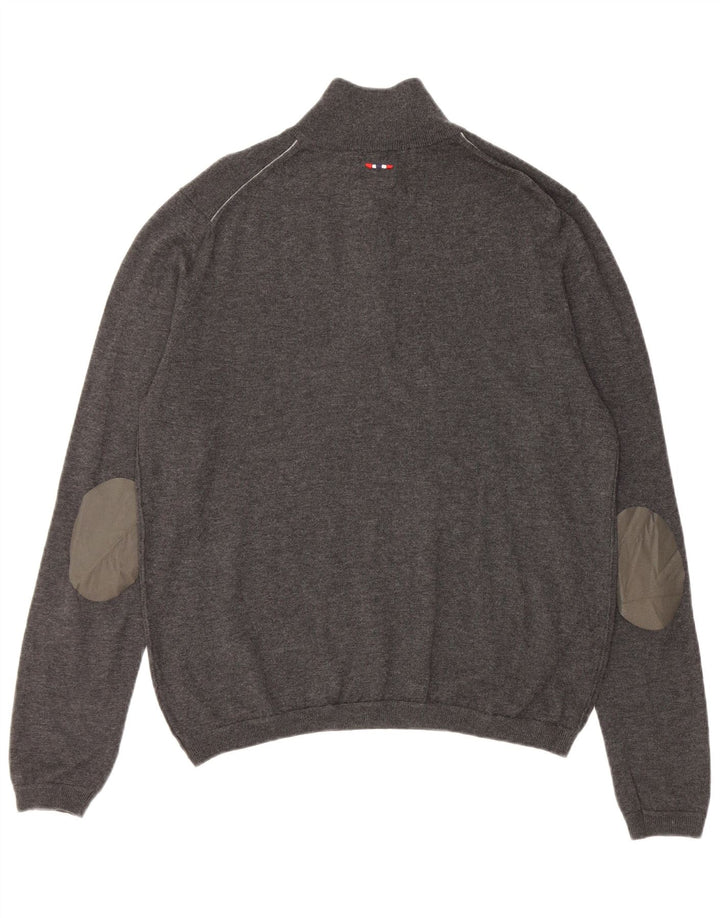 Suéter masculino NAPAPIJRI com zíper geográfico e gola em lã Merino cinza médio