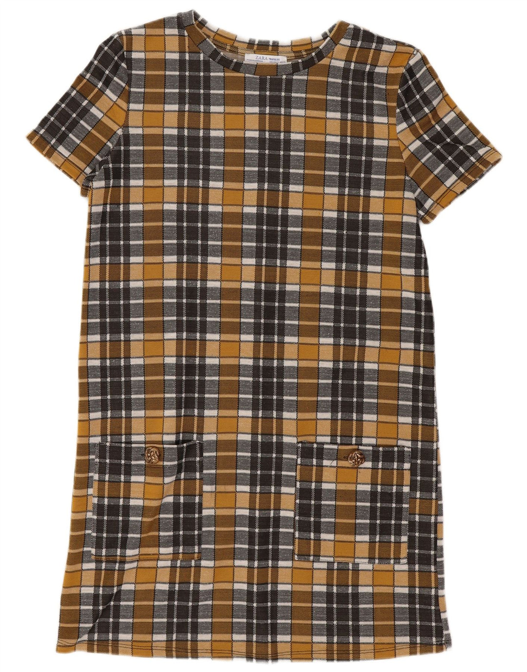Zara Vestido feminino Trafaluc Shift Reino Unido 10 pequeno xadrez amarelo