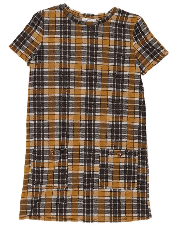 Zara Vestido feminino Trafaluc Shift Reino Unido 10 pequeno xadrez amarelo