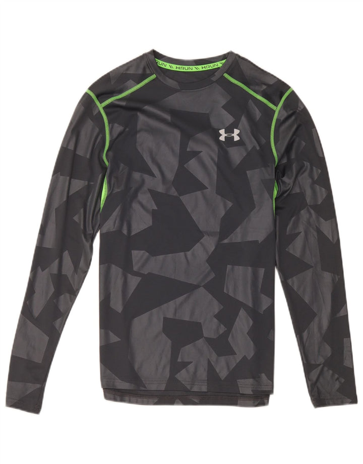 Under Armour Mens Heat Gear Top manga longa poliéster geométrico cinza pequeno