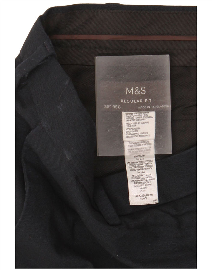 Calça masculina de ajuste regular Marks & Spencer W38 L31 azul marinho poliéster
